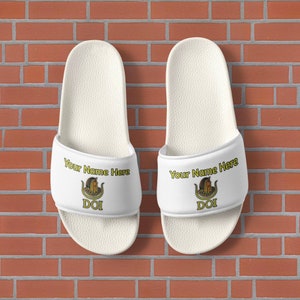 Customizable DOI Slide Shoes: White with Cushion Strap PHA