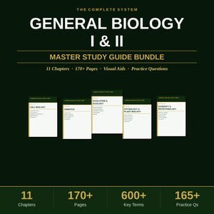 General Biology I & II Study Guide Bundle, Visual Diagrams, Practice Questions (Digital Download)