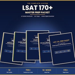 LSAT 170+ Master Prep Packet | Complete Study Guide, | Diagnostic Test + Study Planner Flashcards & 12-Week Schedule | Digital Download