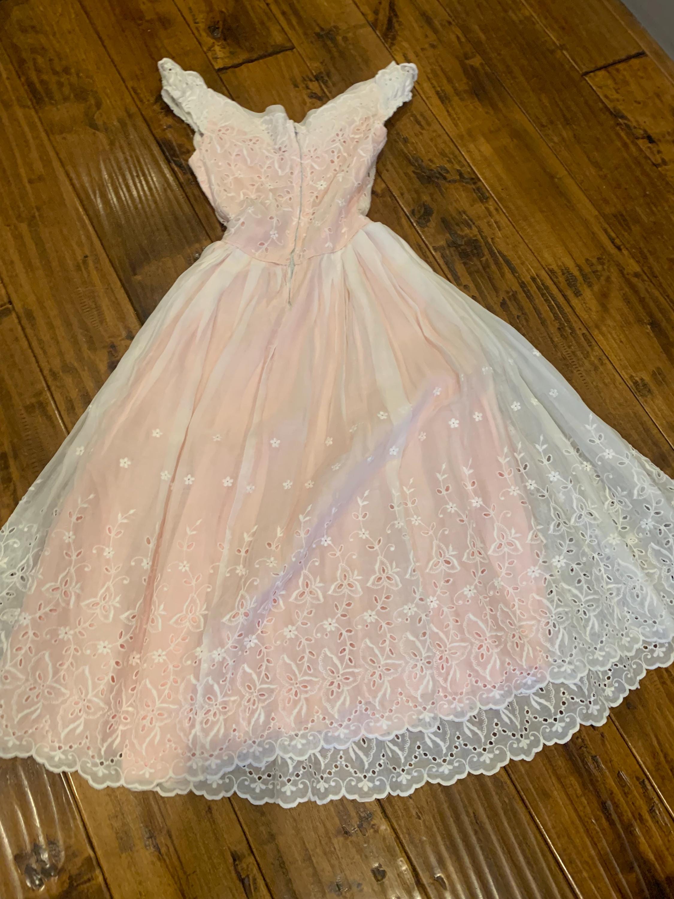 white christmas dresses 50s White Organdy Over Periwinkle Blue Party Dress Sundress main image 0