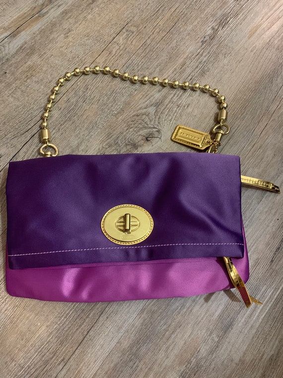 Vintage Like New Coach Bag Baguette Purse Handbag Purple and Gold Y2k Gold Tub Chain Strap Etsy Canada