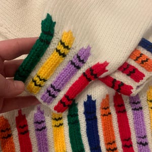 handknit vintage sweater with crayons for children great baby shower gift