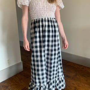1970s 70s gingham maxi dress with lace milkmaid western prairie prairiecore