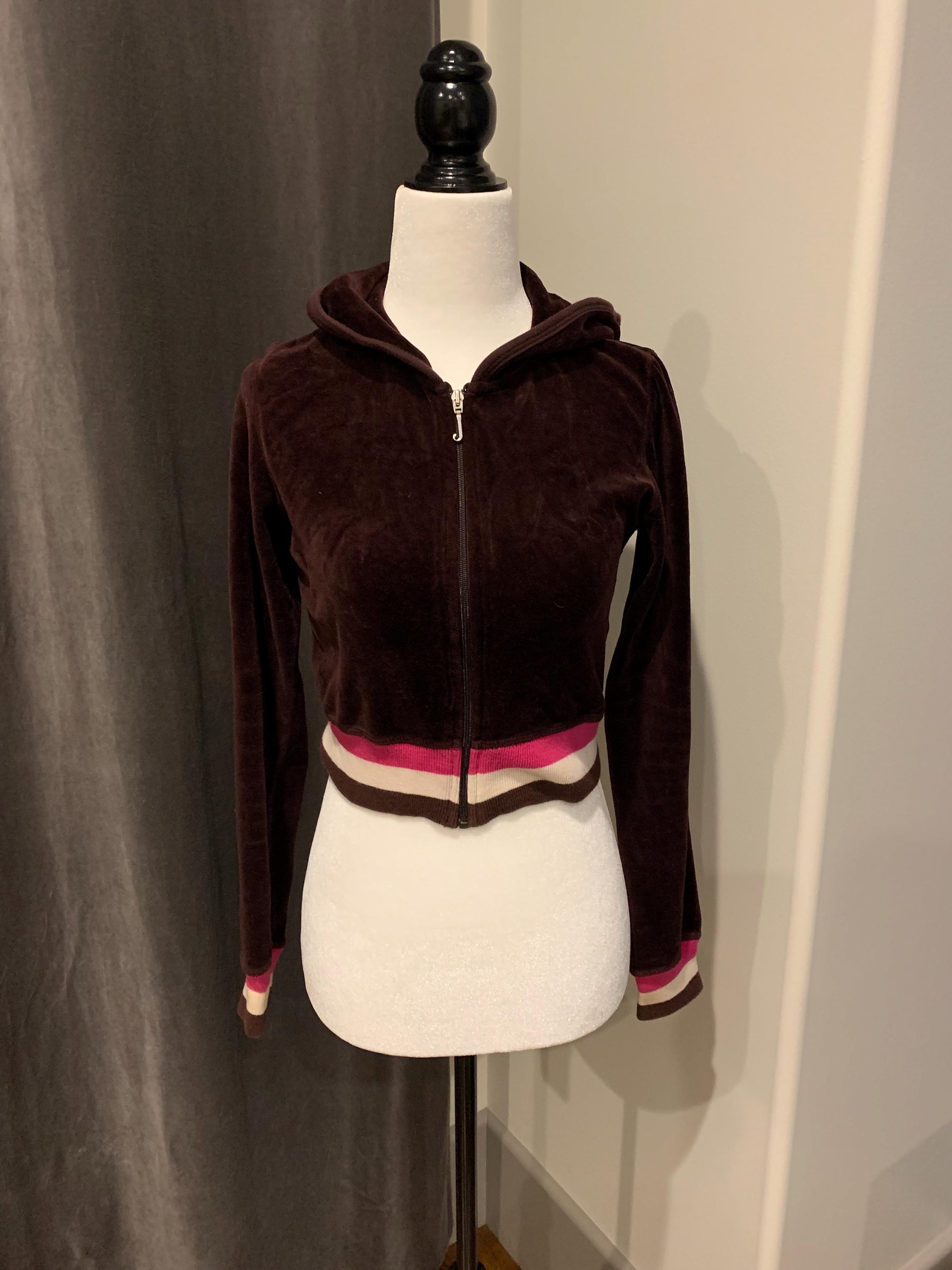 true vintage juicy couture brown hoodie sweatshirt 2000s 90s Y2k terrycloth velour