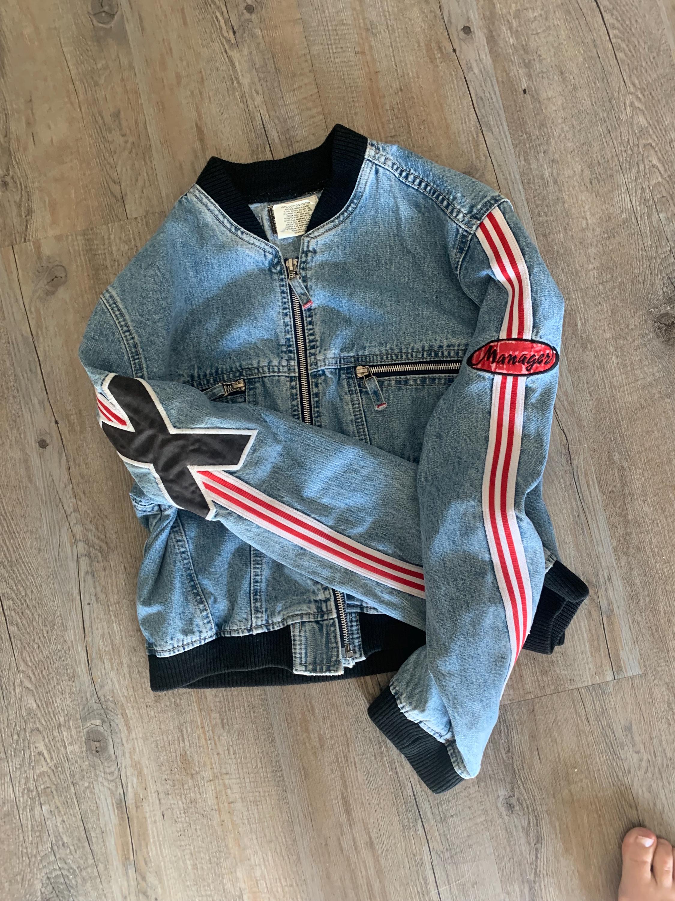 Vintage Y2k Manager Jeans Denim Jacket Coat Moto Racing Style With 