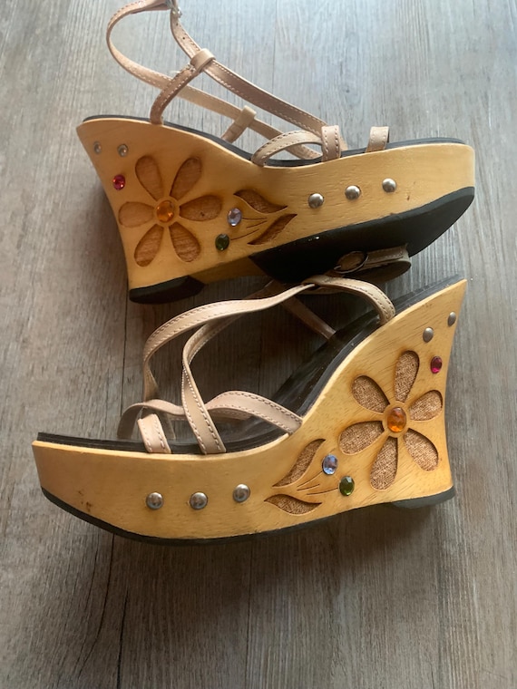 Vintage Y2k Era Platform Wooden Hippie Wedges High-heel Sandals