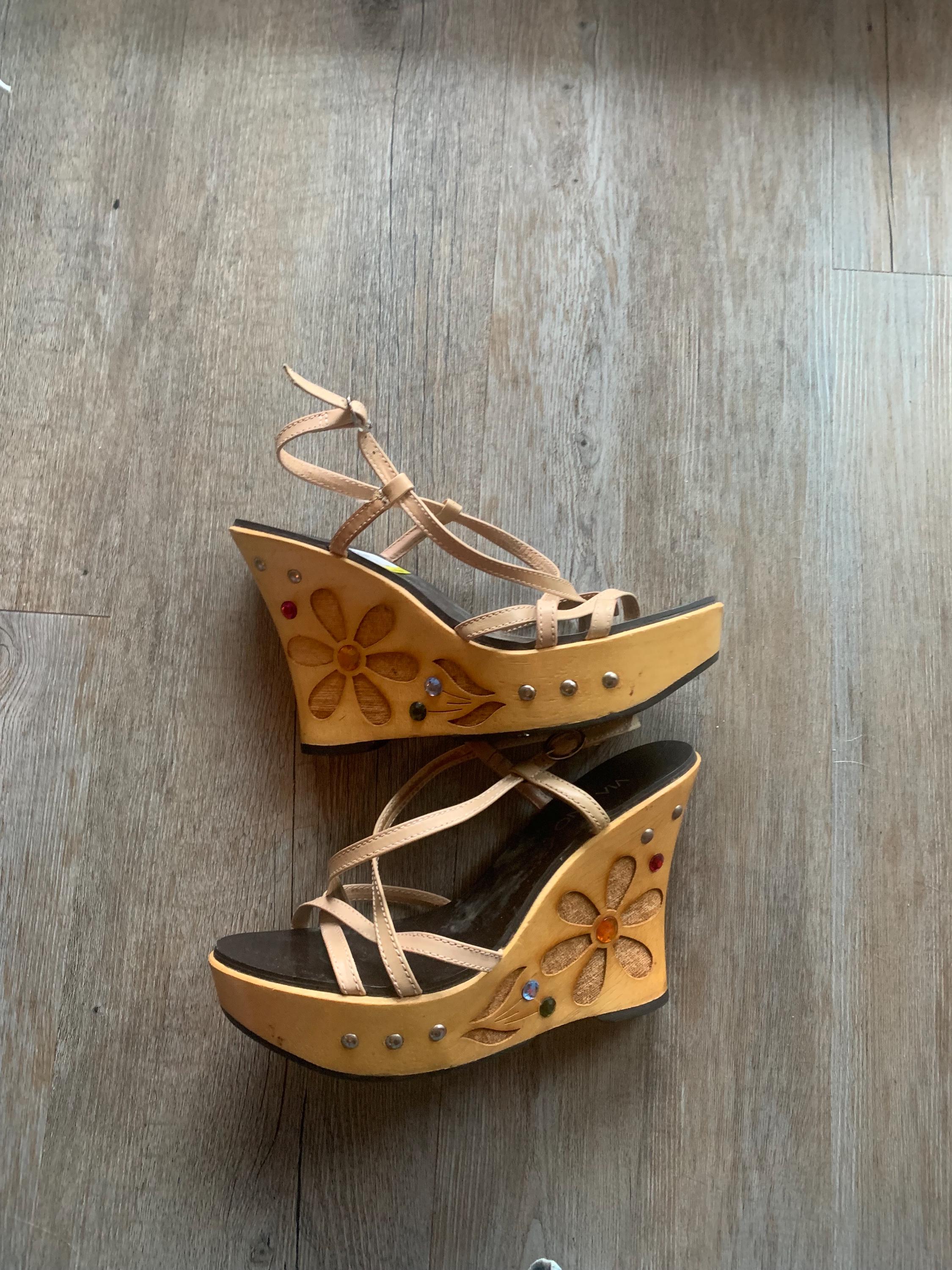 Vintage Y2k Era Platform Wooden Hippie Wedges High-heel Sandals