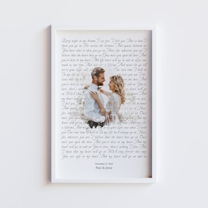 Arte mural con letras de canciones, regalo de aniversario, foto del primer baile, póster personalizado con letras de canciones, regalo de boda, póster con letras de canciones del primer baile, regalo