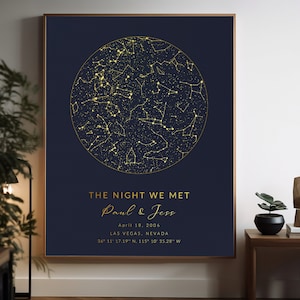 Custom Star Map Gold, Special Date Anniversary Gift, Night Sky Print, Star Map Poster, Wedding Gift, Constellation Print, Digital File image 1