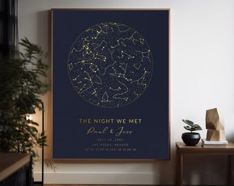 Custom Sternenkarte Gold, Besonderes Datum Jahrestag Geschenk, Nachthimmel Druck, Sternenkarte Poster, Hochzeitsgeschenk, Konstellation Druck, Digitale Datei