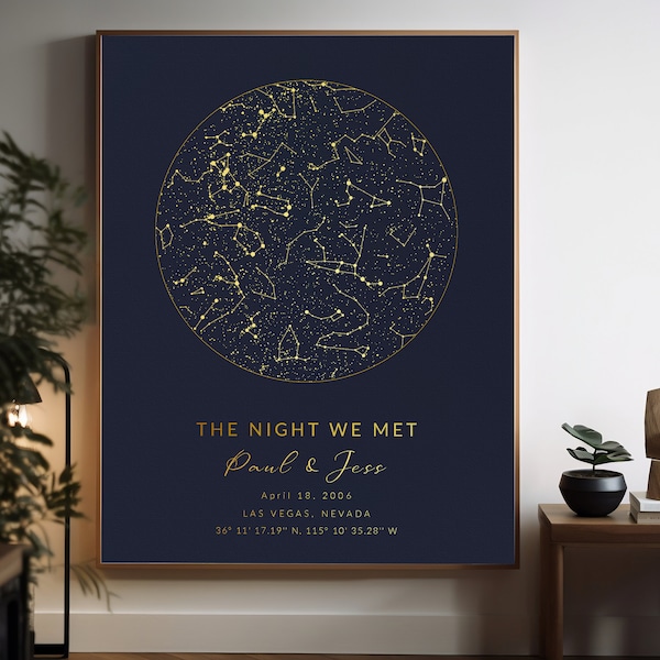 Custom Star Map Gold, Special Date Anniversary Gift, Night Sky Print, Star Map Poster, Wedding Gift, Constellation Print, Digital File