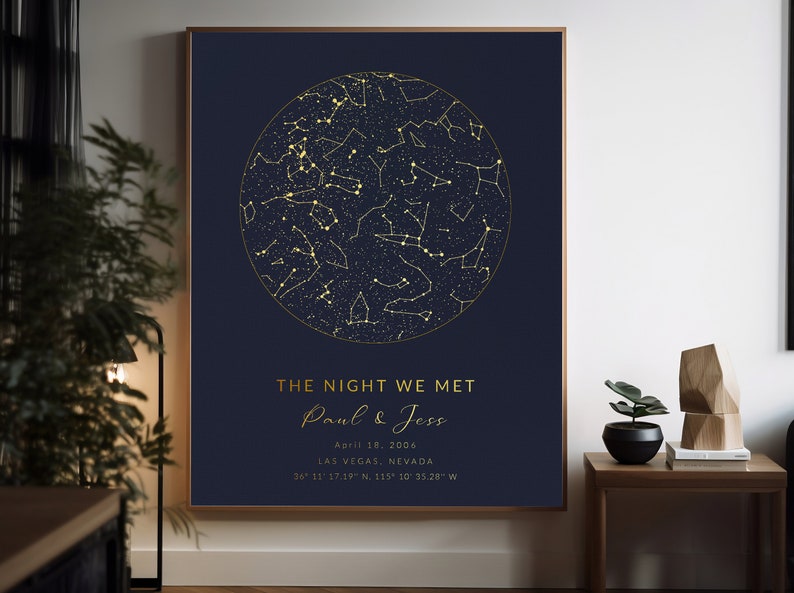 Custom Star Map Gold, Special Date Anniversary Gift, Night Sky Print, Star Map Poster, Wedding Gift, Constellation Print, Digital File image 1