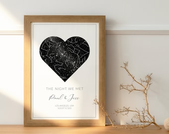 Icono de corazón con mapa estelar personalizado, regalo de aniversario con fecha especial, impresión de cielo nocturno, póster con mapa estelar, regalo de boda, impresión de constelación, archivo digital