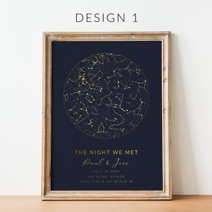 Custom Star Map Gold, Special Date Anniversary Gift, Night Sky Print, Star Map Poster, Wedding Gift, Constellation Print, Digital File image 2