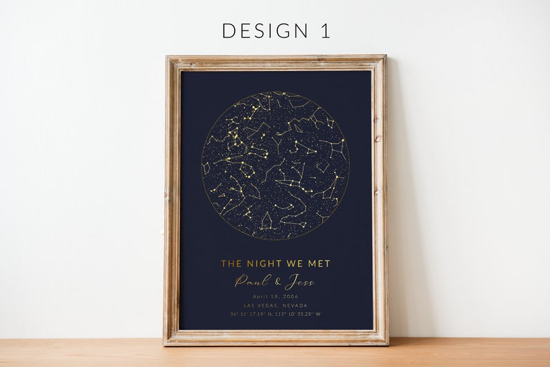 Custom Star Map Gold, Special Date Anniversary Gift, Night Sky Print, Star Map Poster, Wedding Gift, Constellation Print, Digital File image 2