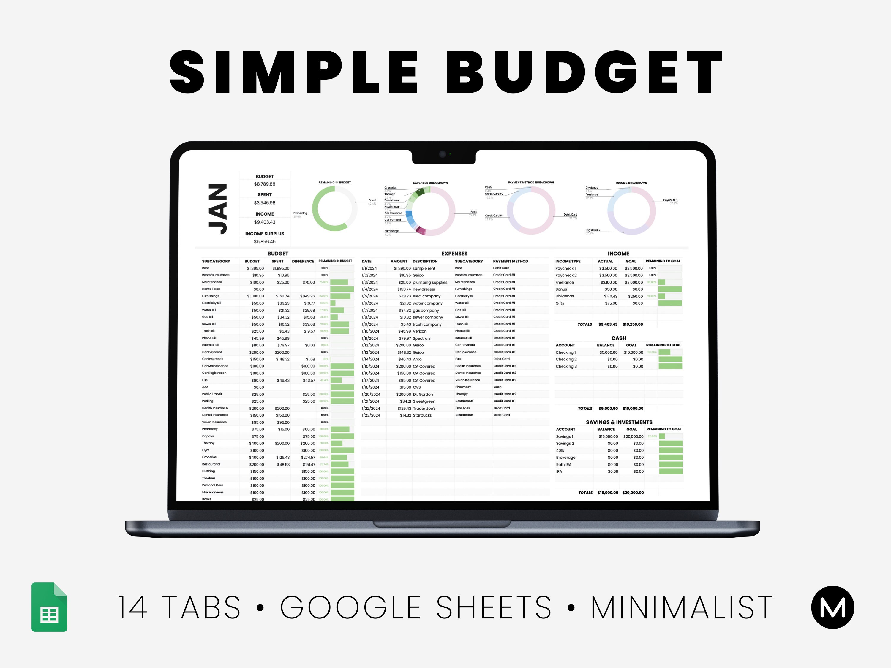 Simple Budget | Minimalist Google Sheets Template for Personal Finance ...