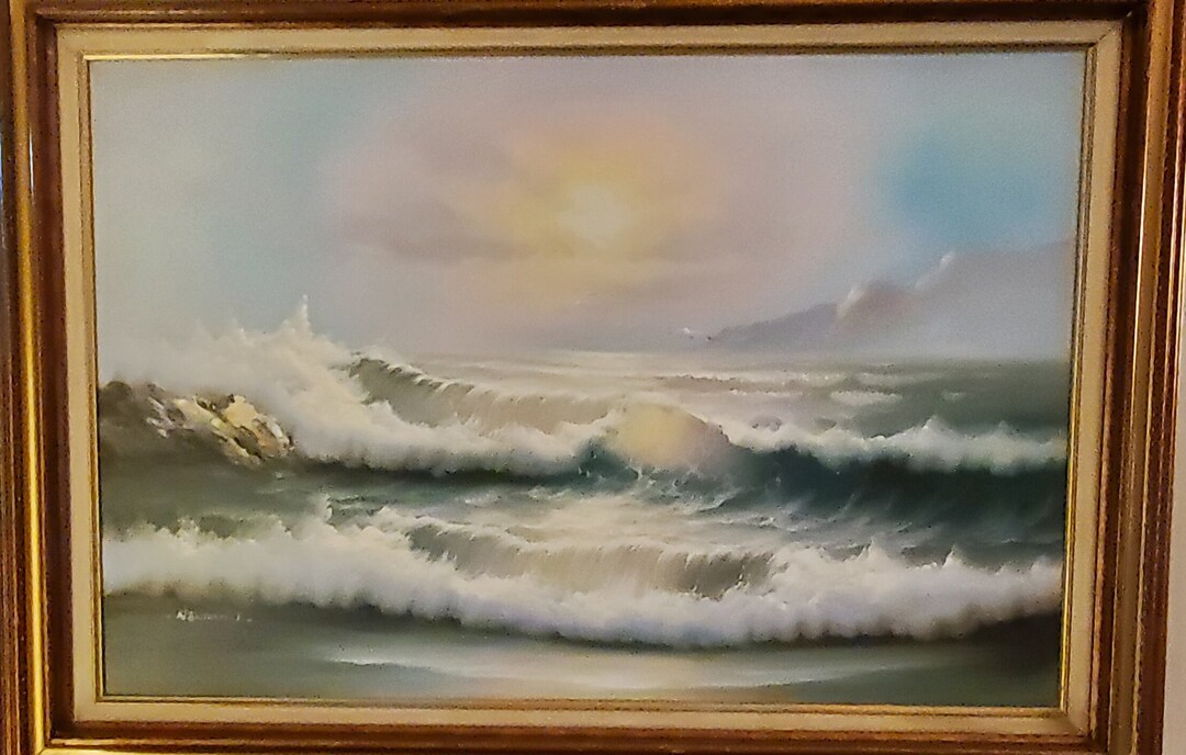 Vintage Canvas Oil Painting by Newman of Ocean Wave Etsy