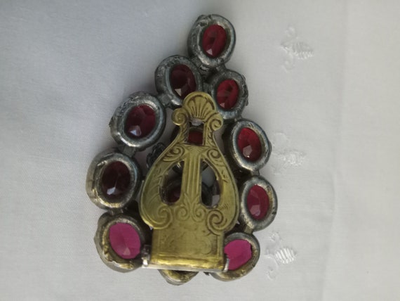 Vintage 1930s Red Glass and Silver Grapes Brooch - image 2