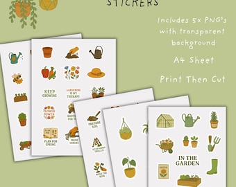 Printable Gardening Stickers  Die Cut Style | A4 Printable PNGs