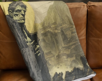 Frankenstein Plush Throw Blanket - Classic Monster Home Decor - Unique Frankenstein Gift for Horror Fans