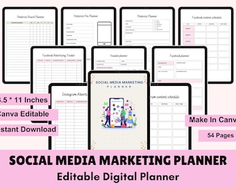 Editable Social Media Planner: Content Calendar, Marketing Plan (PDF Download)