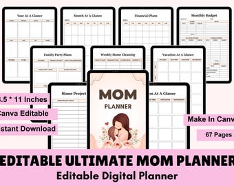 Wochenplaner Mutter: Mutter, Mutter und Schwester: Canva PDF, 67-seitiger Organizer (8,5x11 Zoll) (Digitaler Download