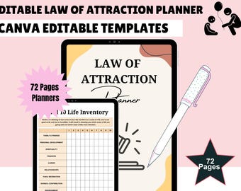 Law of Attraction Planner: Canva Template, Manifestation Journal (PDF, JPG, PNG Files)