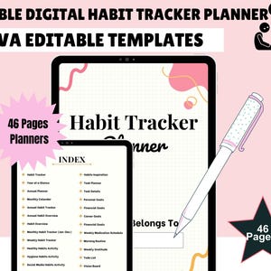 Digital Habit Tracker, GoodNotes Digital Planner, iPad Planner, Daily, Monthly, Yearly Habit Tracker, Simple Goal Tracker, Routine Tracker