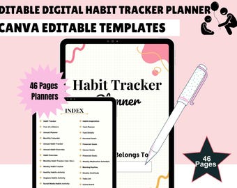 Digital Habit Tracker Planner: GoodNotes, iPad, Canva (PDF, JPG, PNG Files)