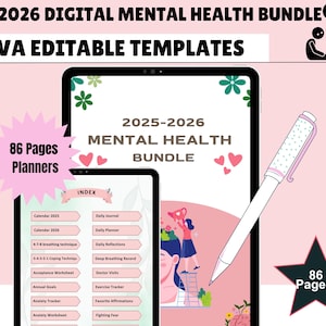 2025 Mental Health Planner Bundle, Self-Care Digital Journal, Printable Therapy and Wellness Templates, Mental Health Planner, Mental Health