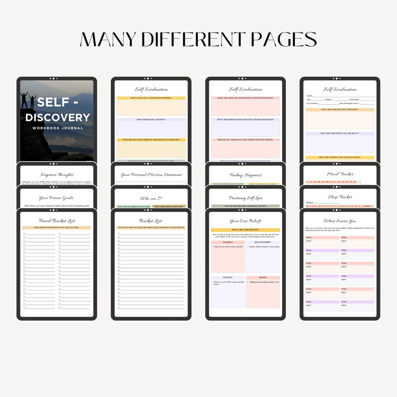 Pode incluir: Um di&aacute;rio digital intitulado "Self-Discovery Workbook Journal" com p&aacute;ginas para autoavalia&ccedil;&atilde;o, acompanhamento da felicidade, estabelecimento de objetivos e muito mais.