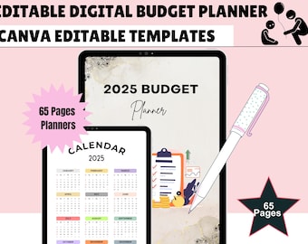 2025 Digital Budget Planner, Finance Tracker, Canva Template (PDF, PNG, JPEG)