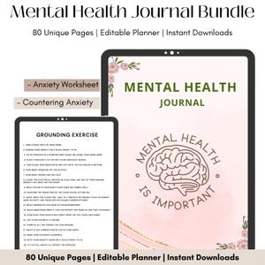 Mental Health Journal Bundle for Commercial Use Printable Journal and Editable Template Anxiety and Depression Journal Stress Journal