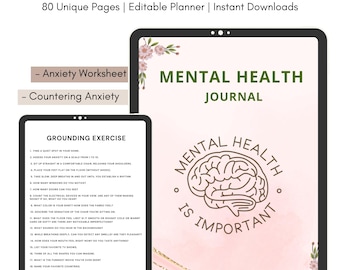 Mental Health Journal Bundle for Commercial Use Printable Journal and Editable Template Anxiety and Depression Journal Stress Journal