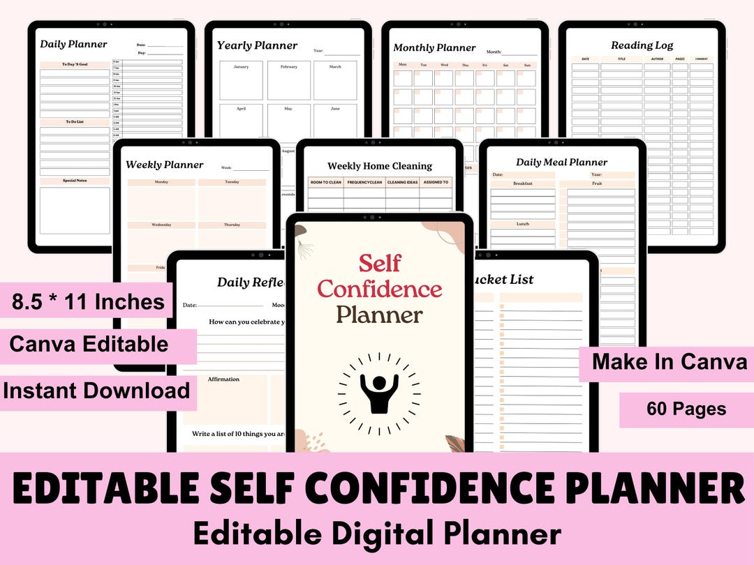 Self Confidence Planner: Self-esteem Workbook & Journal (printable ...