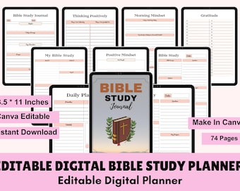 Prayer Journal Bundle: Bible Study, Gratitude Prompts (Canva Template & Printable PDF)