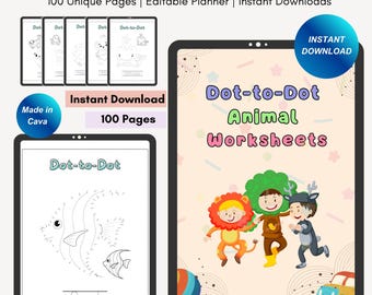 Dierenwerkbladen van punt tot punt: 53 unieke pagina's (pdf, jpg, png)
