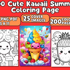 Bestseller 200 süße Kawaii Sommer Malseiten für Kinder & Erwachsene - Druckbare digitale PDF | Sofortdownload | Beliebte Artikel