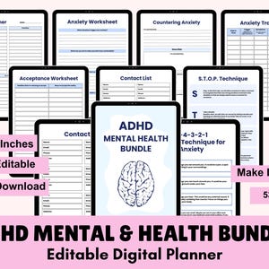 ADHD & mental health Planner, ADHD Planners therapy worksheets, ADHD planner Adults, adhd planner for work, adhd organization, adhd journal