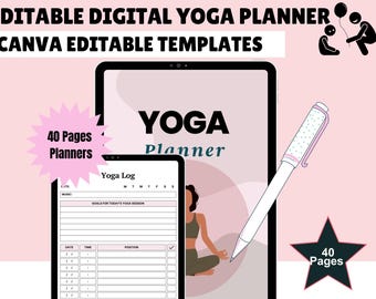 Editable Digital Yoga Planner - Printable Journal for Mindfulness, Flexibility & Wellness (PDF Download)
