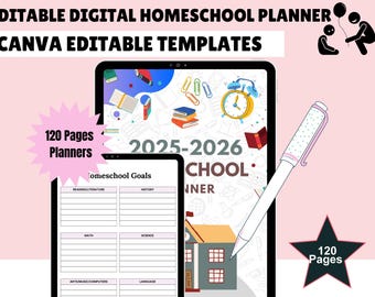 2025-2026 Homeschool Planner: Digital Daily & Weekly Organizer (PDF Download, Canva Editable, 8.5x11 in