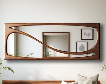 Asymmetrical Wooden Frame Mirror, Irregular Mirror, Home decor mirror