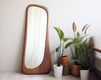 Asymmetrical Wooden Frame Mirror, Irregular Mirror, Home decor mirror