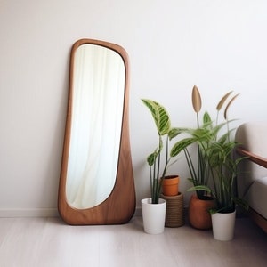 Asymmetrical Wooden Frame Mirror, Irregular Mirror, Home decor mirror