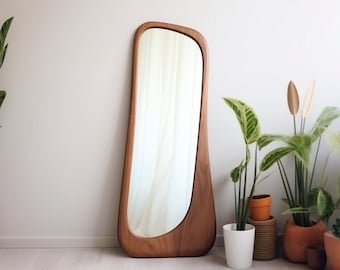 Asymmetrical Wooden Framed Full-Length Mirror: Irregular Vertical Mirror