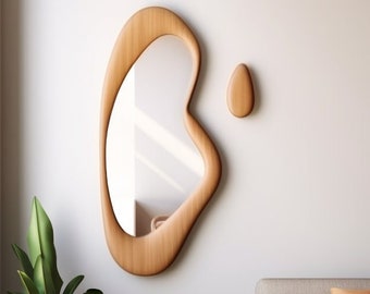 Asymmetrical Wooden Frame Mirror, Irregular Mirror, Home decor mirror