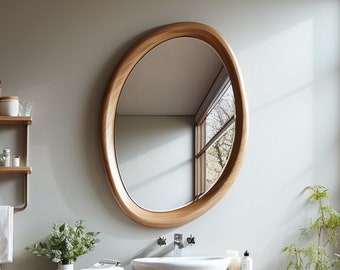 Asymmetrical Wooden Frame Mirror, Irregular Mirror, Home decor mirror, mirror