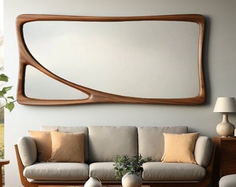 Asymmetrical Wooden Frame Mirror, Irregular Mirror, Home decor mirror