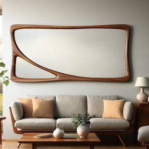 Asymmetrical Wooden Frame Mirror, Irregular Mirror, Home decor mirror