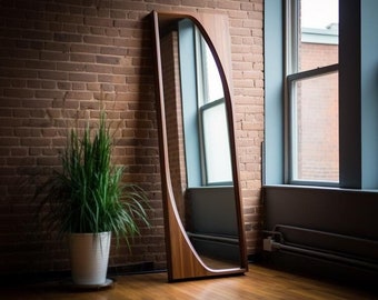 Asymmetrical Wooden Framed Full-Length Mirror: Modern Home Decor